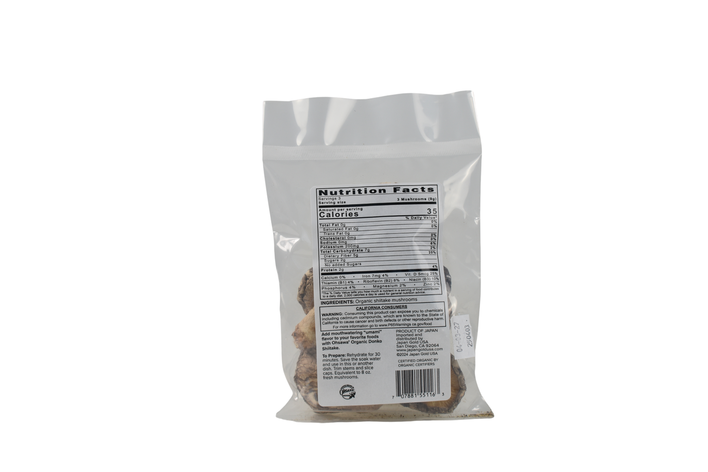 OHSAWA ORGANIC SHIITAKE DONKO MUSHROOMS