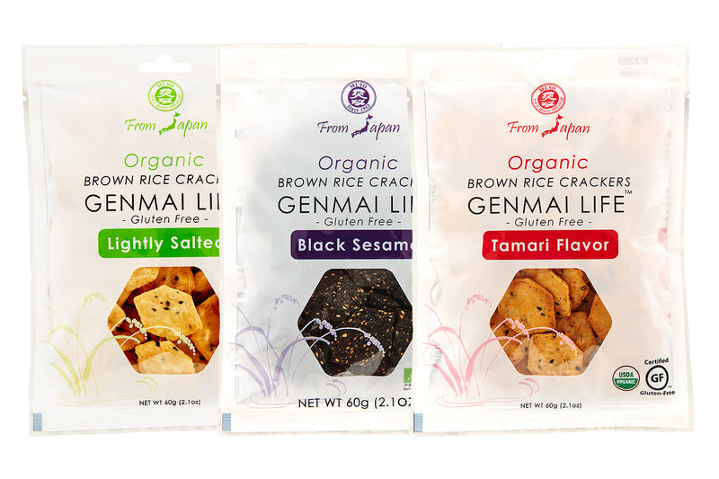 ORGANIC BROWN RICE CRACKERS, BLACK SESAME  "GENMAI LIFE" 2.1 OZ