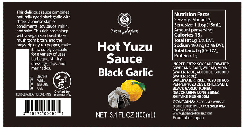 YUZU HOT SAUCE BLACK GARLIC 3.4 FL OZ