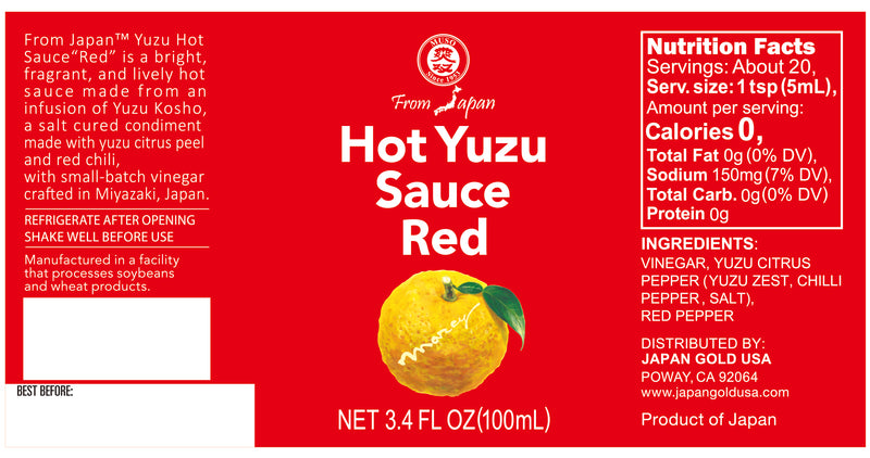 YUZU HOT SAUCE, RED  3.4 FL OZ